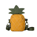 Mustard yellow quilted pineapple crossbody bag with olive leaf crown, front view