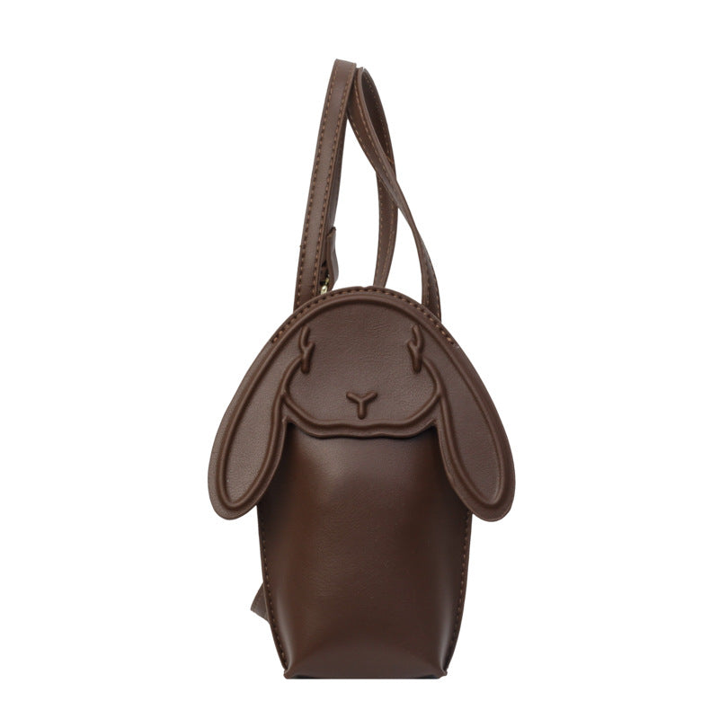 Chocolate brown bunny crossbody phone bag, front view