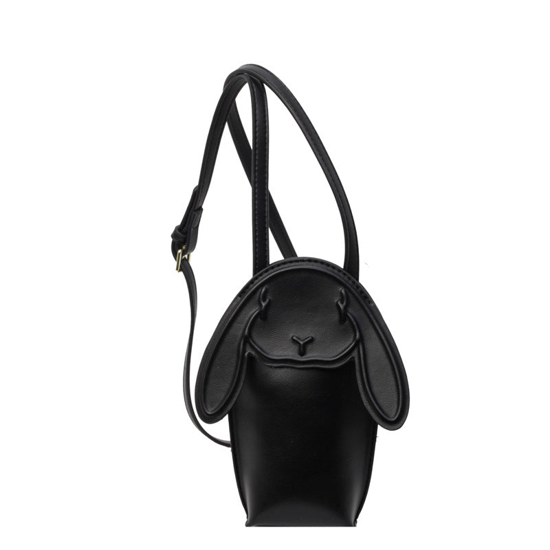 Black bunny crossbody phone bag with gold-tone buckle