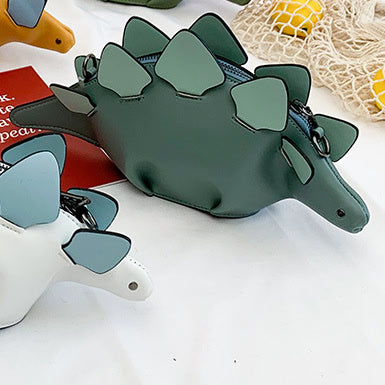 Teal stegosaurus crossbody bag, side view